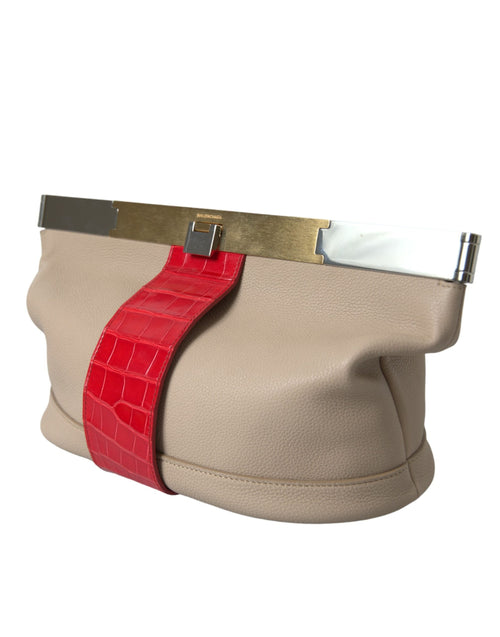 Balenciaga Beige Red Two Tone Exotic Leather Pouch Women's Bag
