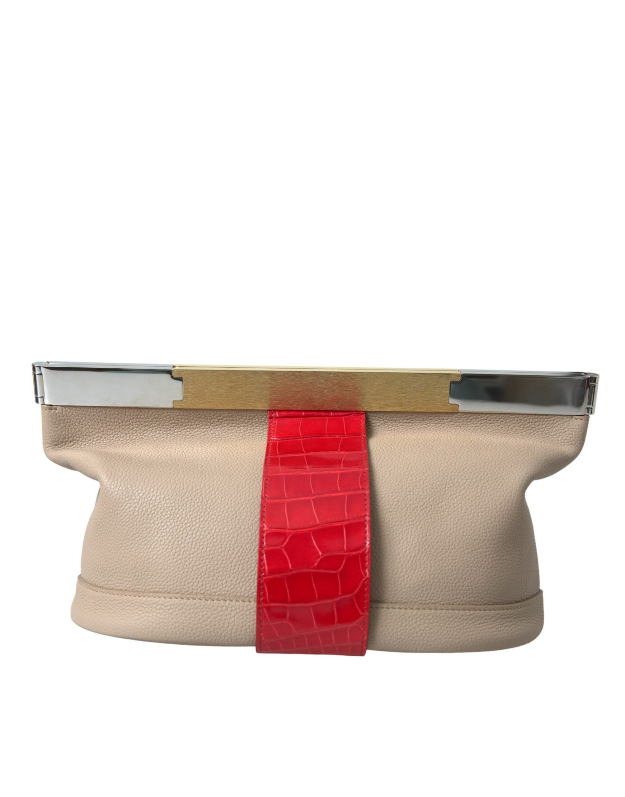 Balenciaga Beige Red Two Tone Exotic Leather Pouch Women's Bag