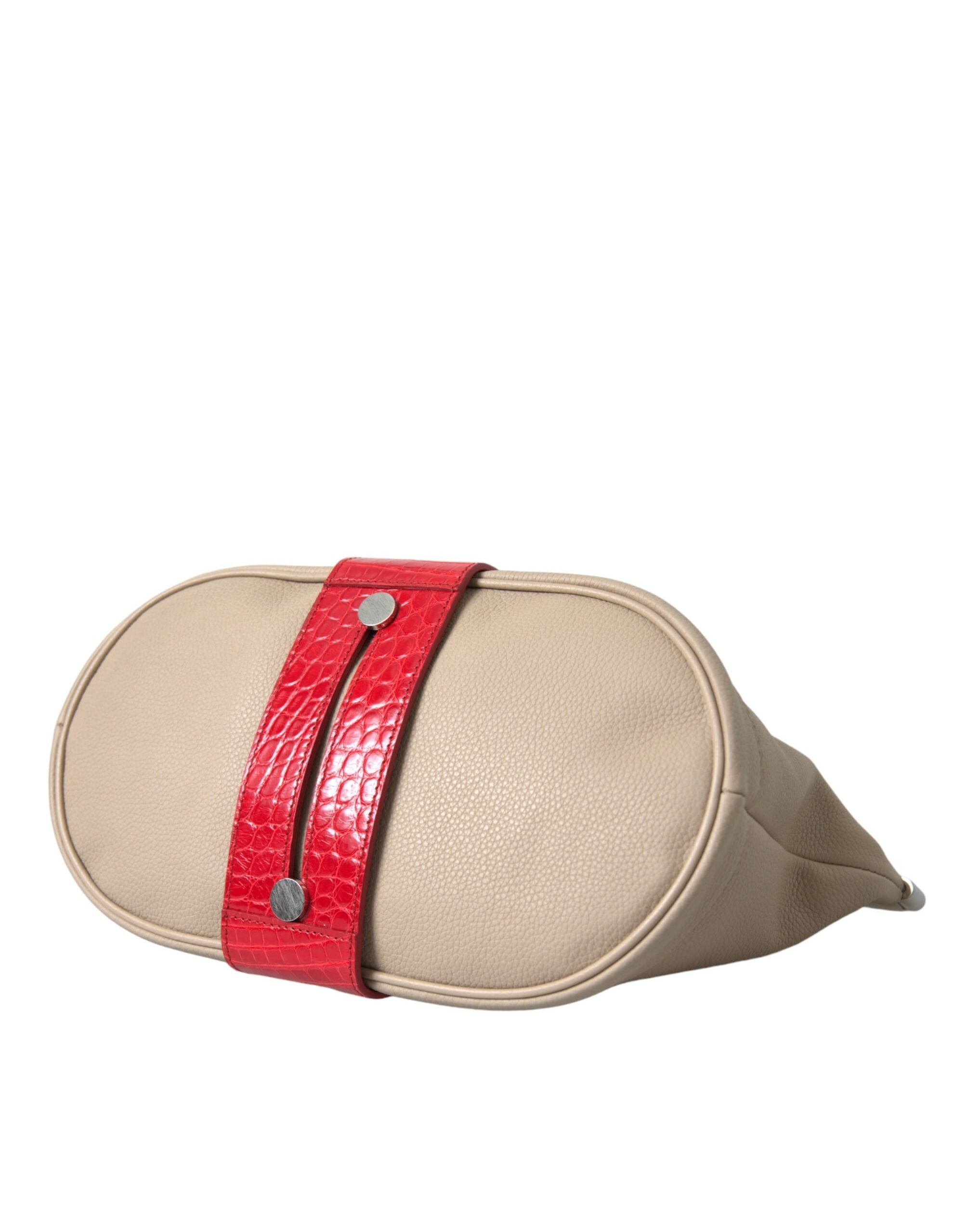 Balenciaga Beige Red Two Tone Exotic Leather Pouch Women's Bag