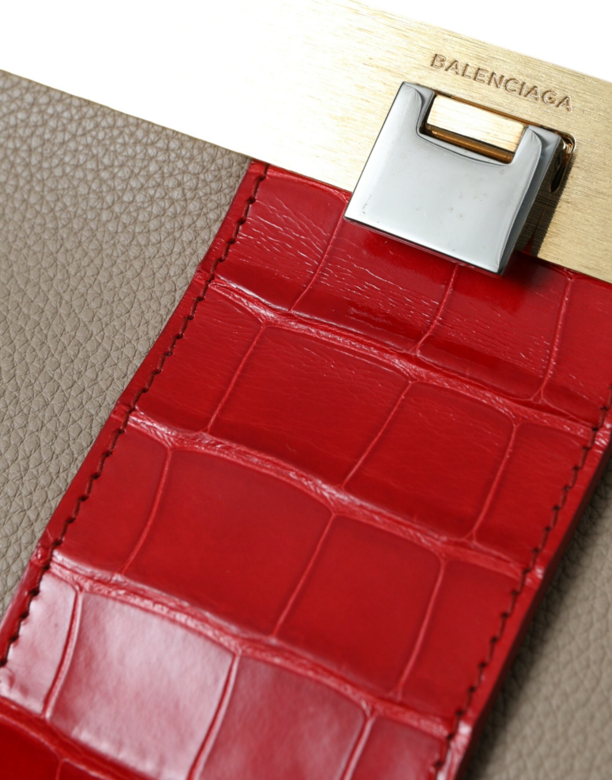 Balenciaga Beige Red Two Tone Exotic Leather Pouch Women's Bag