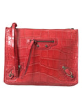 Balenciaga Red Exotic Skin Leather Classic Pouch Purse Wristlet Women's Bag