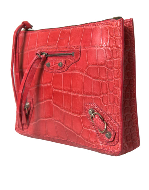 Balenciaga Red Exotic Skin Leather Classic Pouch Purse Wristlet Women's Bag