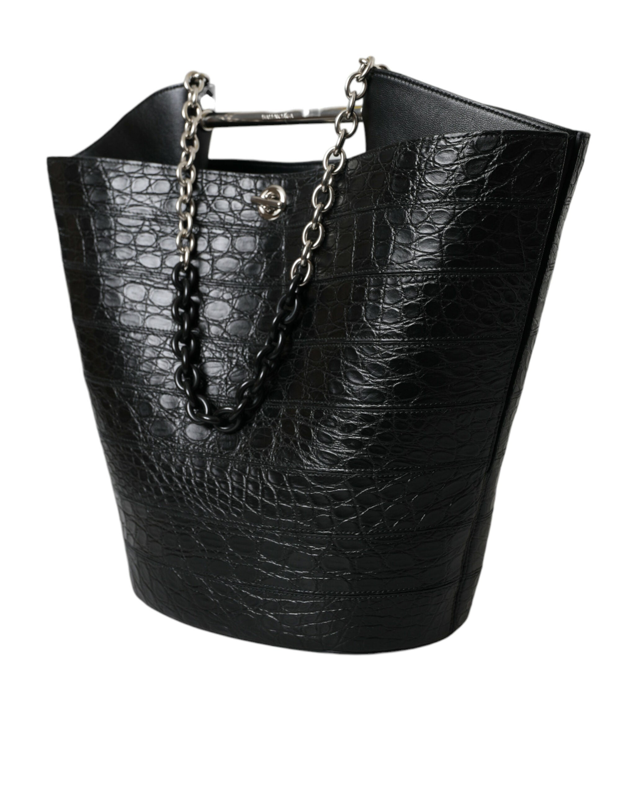 Balenciaga Black Exotic Skin Leather Maxi Bucket Tote Purse Women's Bag