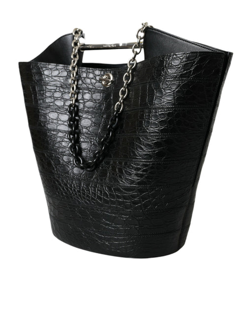 Balenciaga Black Exotic Skin Leather Maxi Bucket Tote Purse Women's Bag