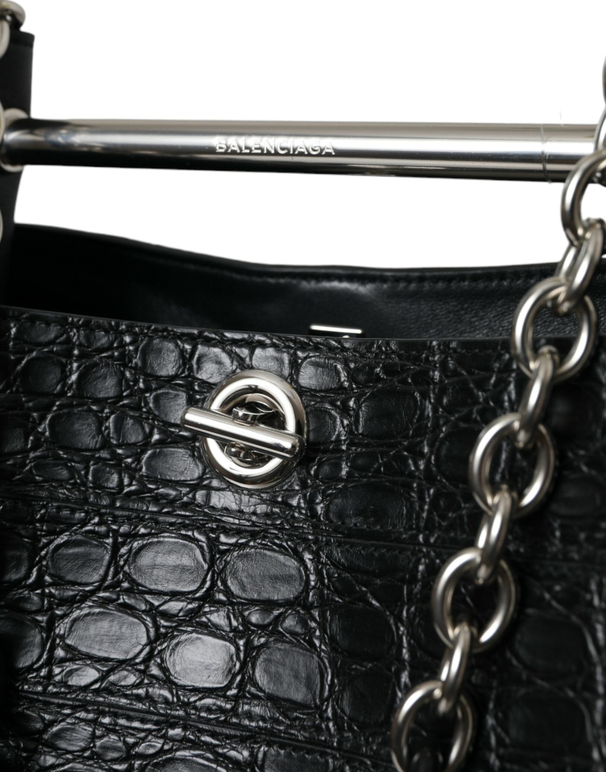 Balenciaga Black Exotic Skin Leather Maxi Bucket Tote Purse Women's Bag