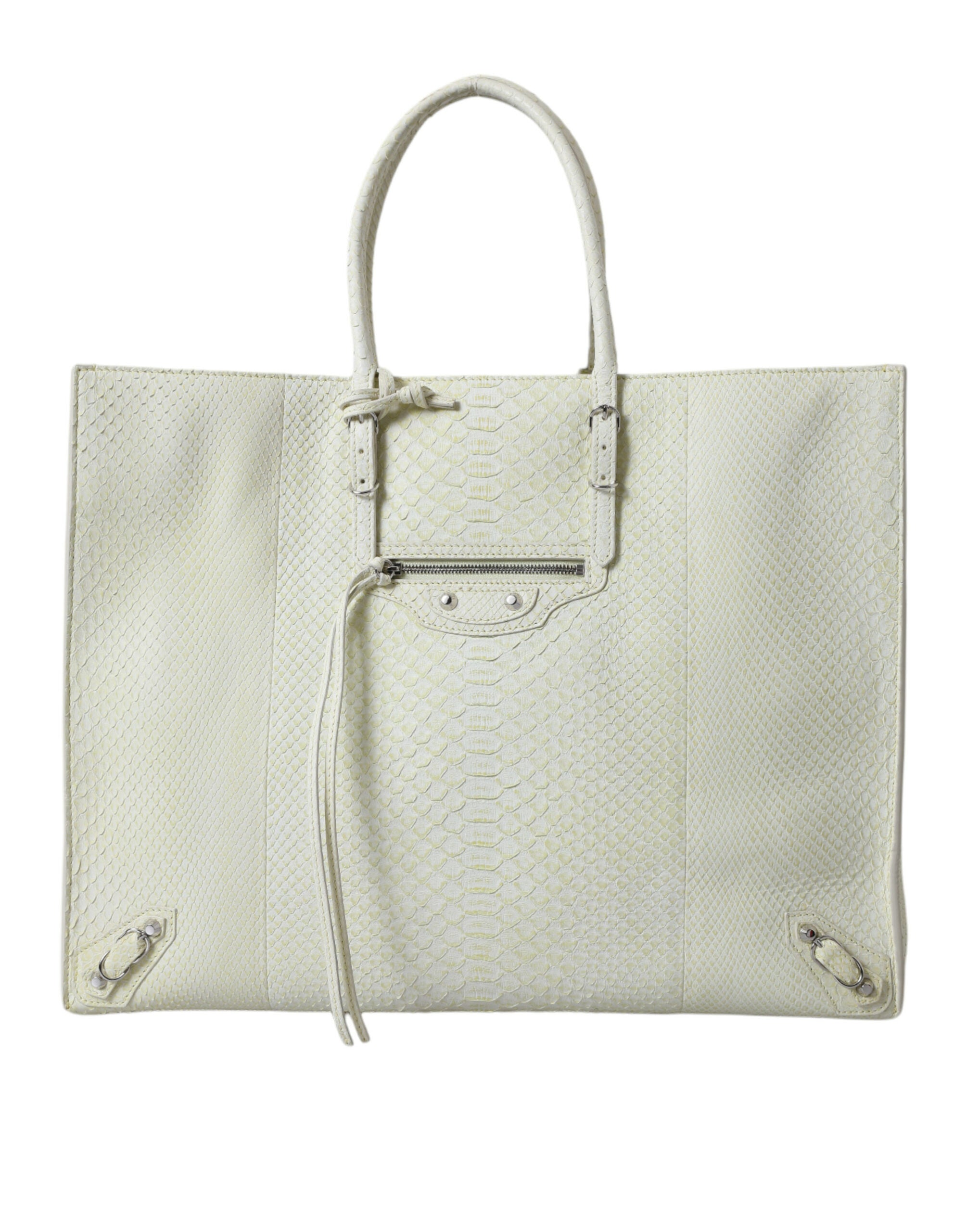 Balenciaga White Yellow Exotic Skin Leather Shopping Tote PAPIER Women's Bag