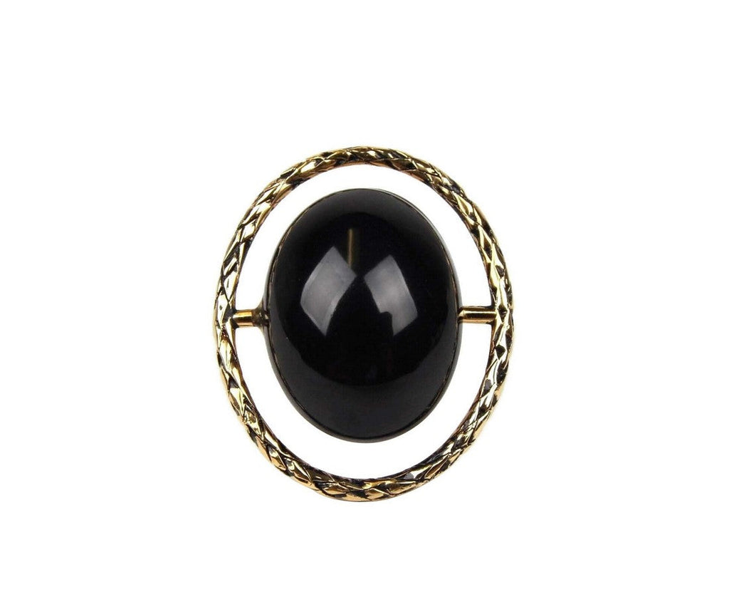Saint Laurent Women's Black Center Brass Metal Rope Oval Ring 440489 8260