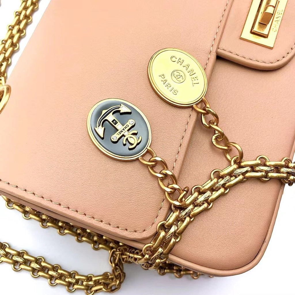 ChanelMaroon Medallion Nude Reissue 2.55 Classic 225 GlamIap Beige Bag For Women 24cm/9.4in