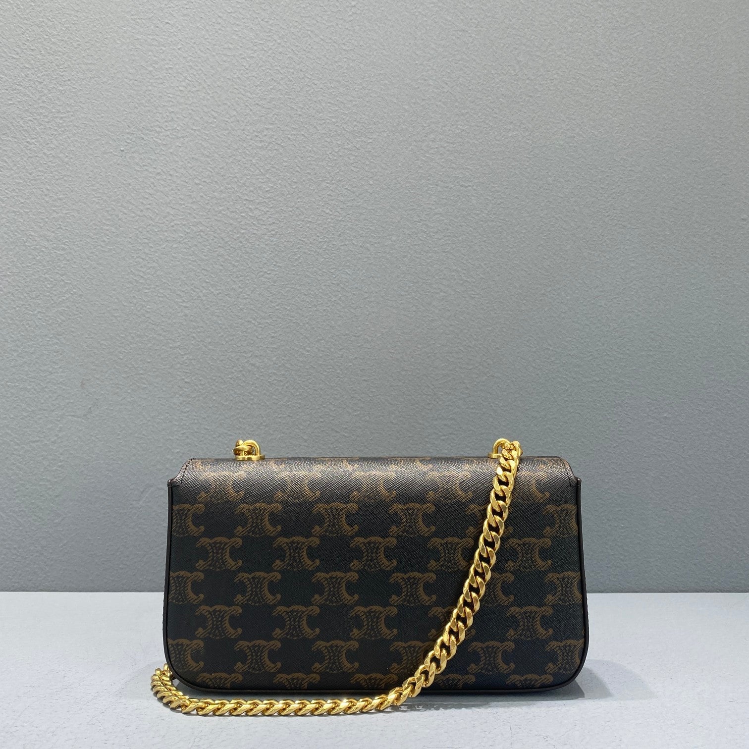 Celine Chain Shoulder Bag Triomphe In Triomphe Canvas Brown For Women 8in/20.5cm 197992DQW.04LU