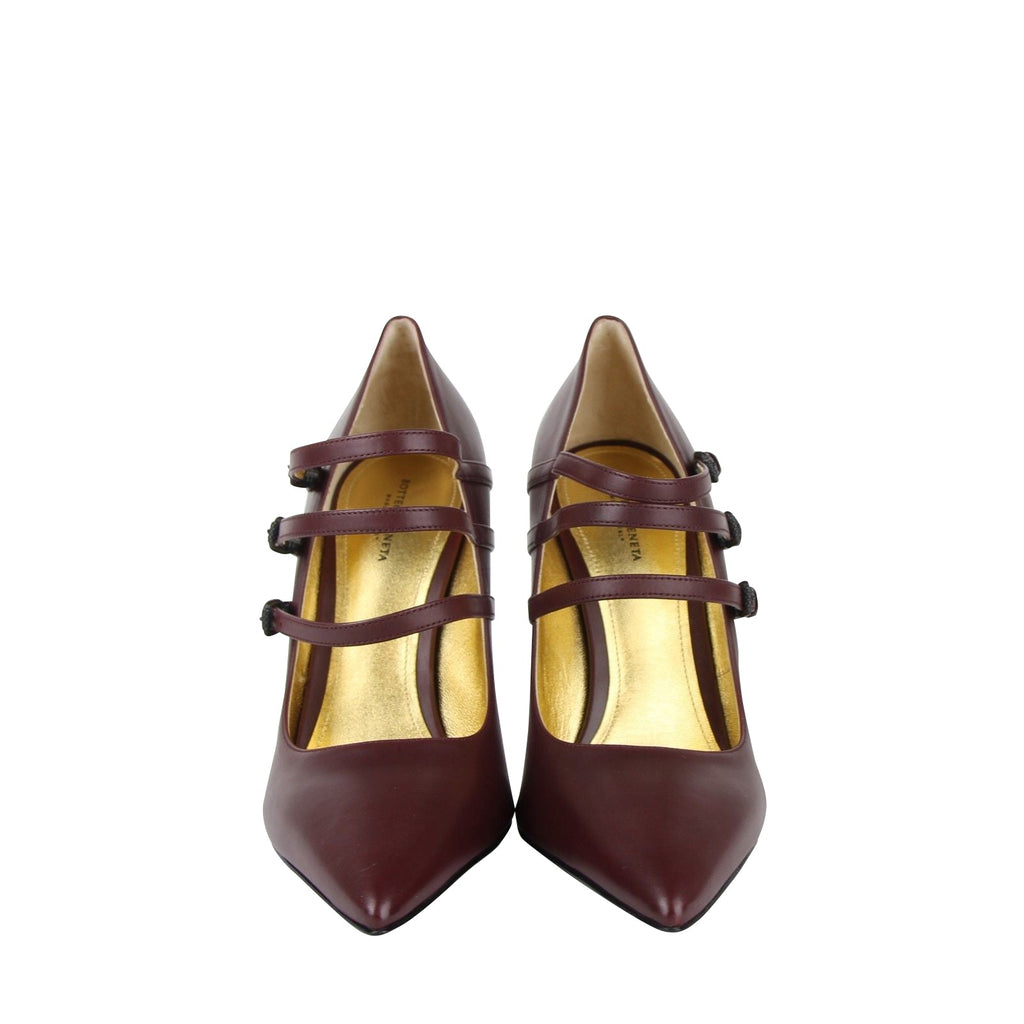 Bottega Veneta Women's 3 Straps Mahogany Leather Heels 443156 2240