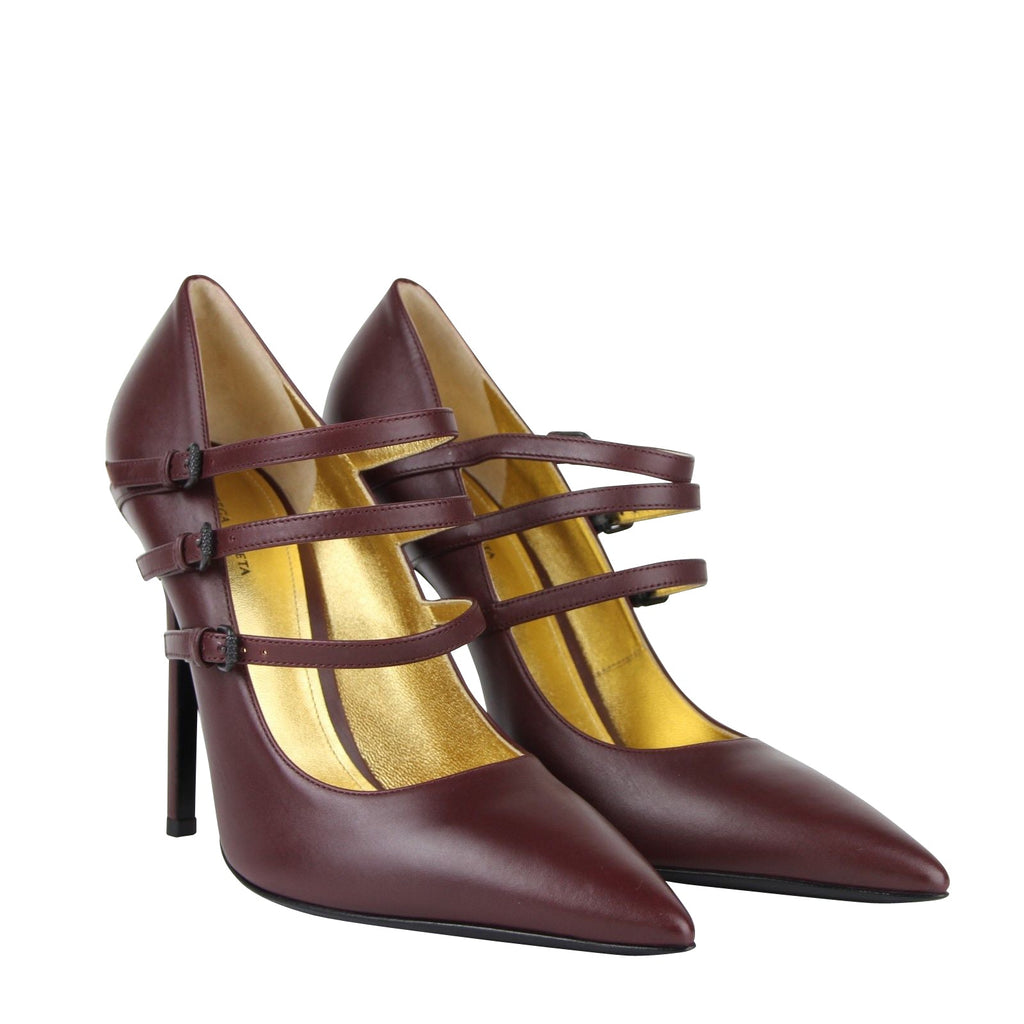 Bottega Veneta Women's 3 Straps Mahogany Leather Heels 443156 2240