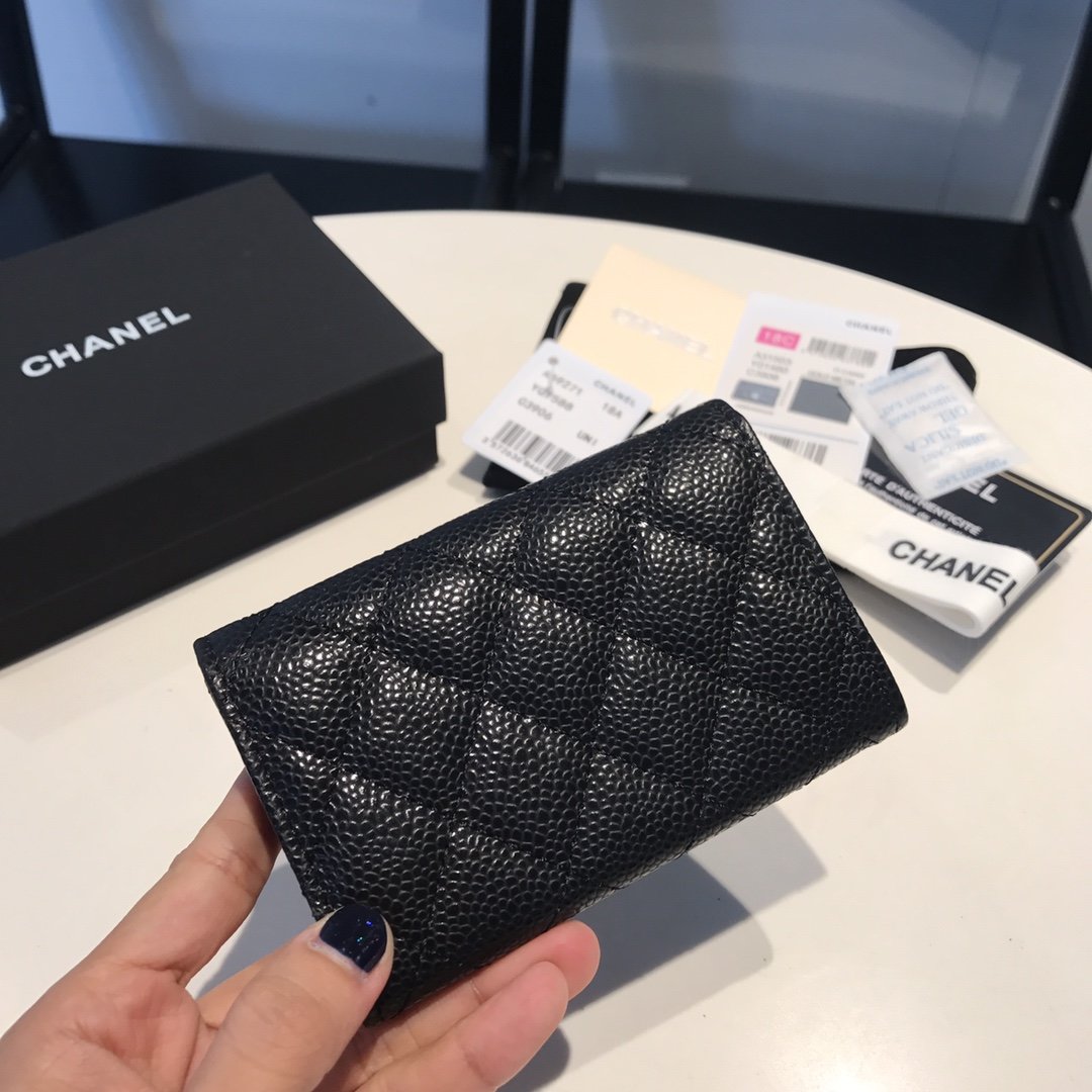 Chanel Classic Card Holder SiLouis Vuittoner Hardware Black For Women Wallet 4.5in/11.5cm