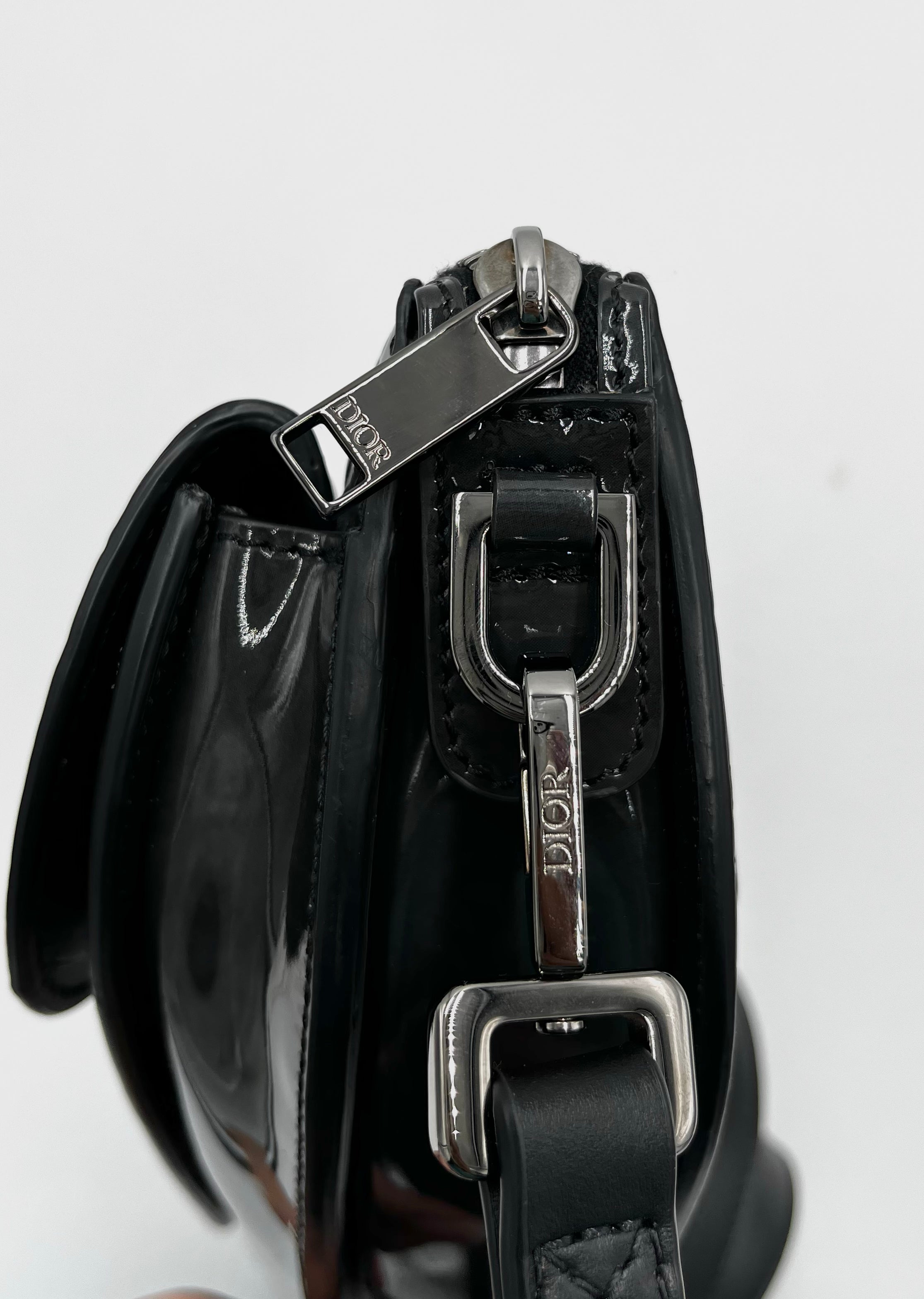 Christian Dior Saddle Boxy Pouch Crossbody Bag Oblique Embossed Calfskin Purple Leather Crossbody Bag Bag (Pre-Owned)