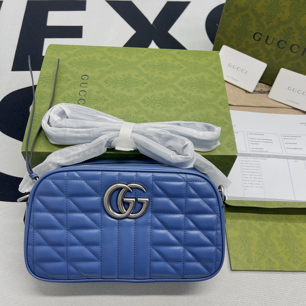 Gucci Marmont Matelasse Shoulder Bag Blue For Women, Women’s Bags 9.5in/24cm Gucci 634936 UM8BF 4340