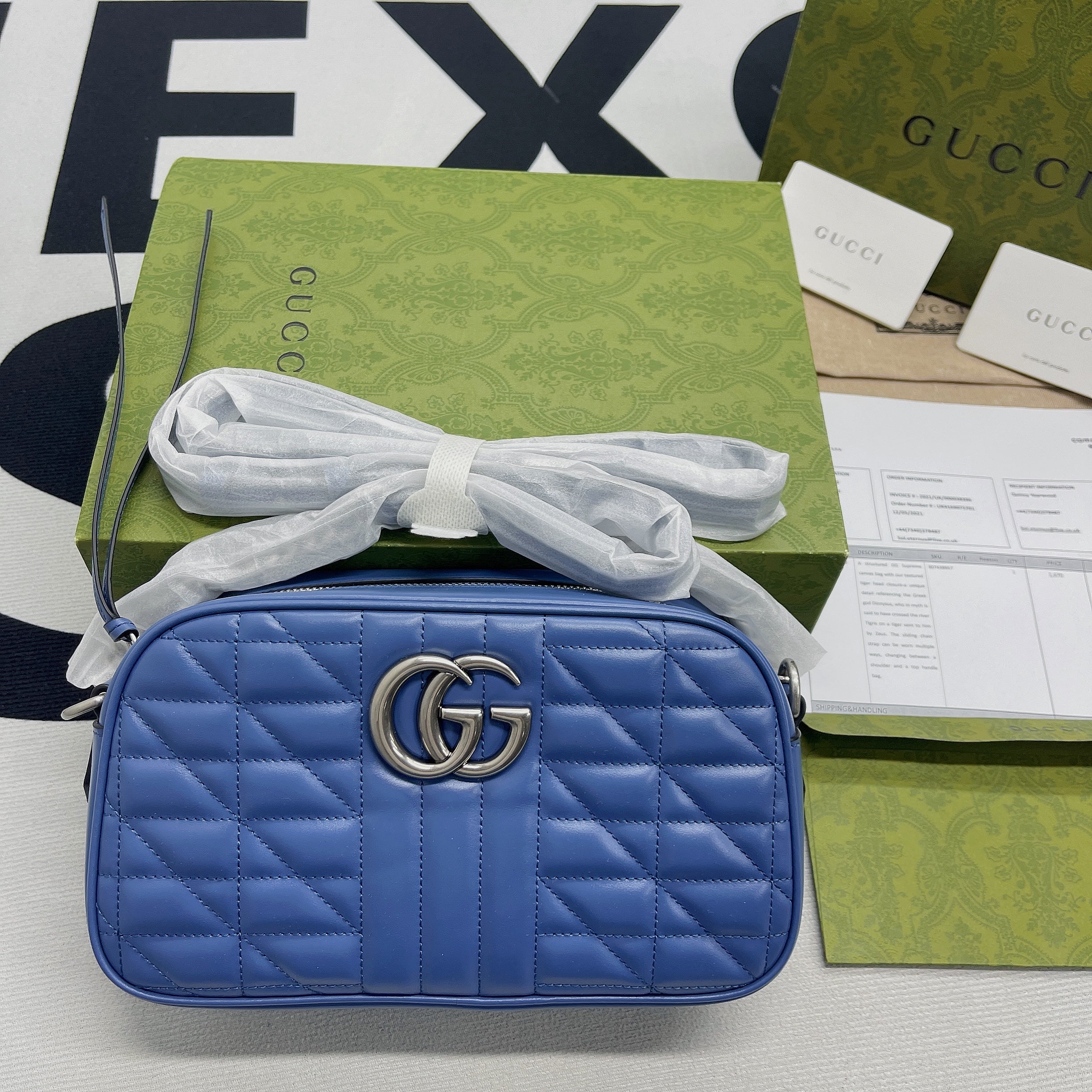 Gucci Marmont Matelasse Shoulder Bag Blue For Women, Women’s Bags 9.5in/24cm Gucci 634936 UM8BF 4340