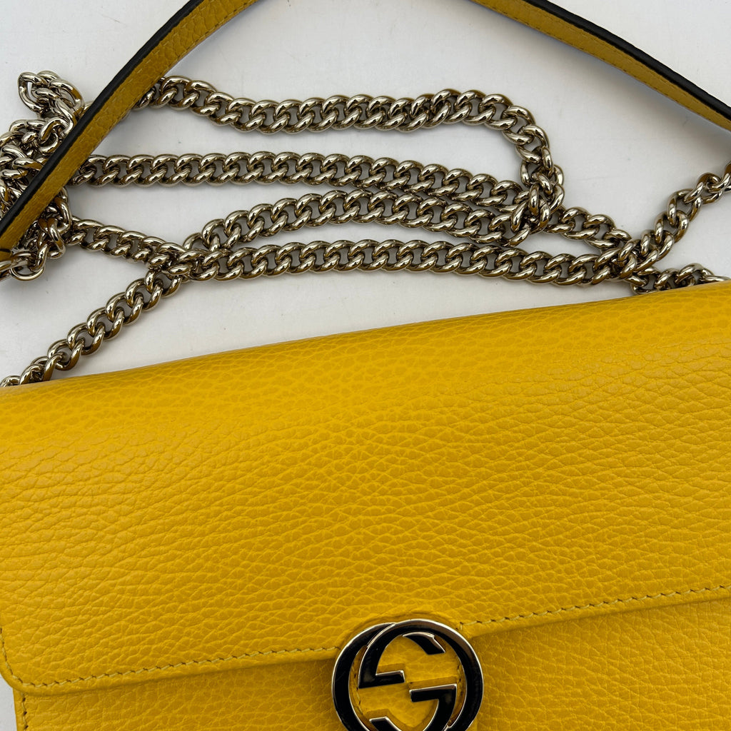 Gucci Interlocking Yellow Leather Clutch Bag