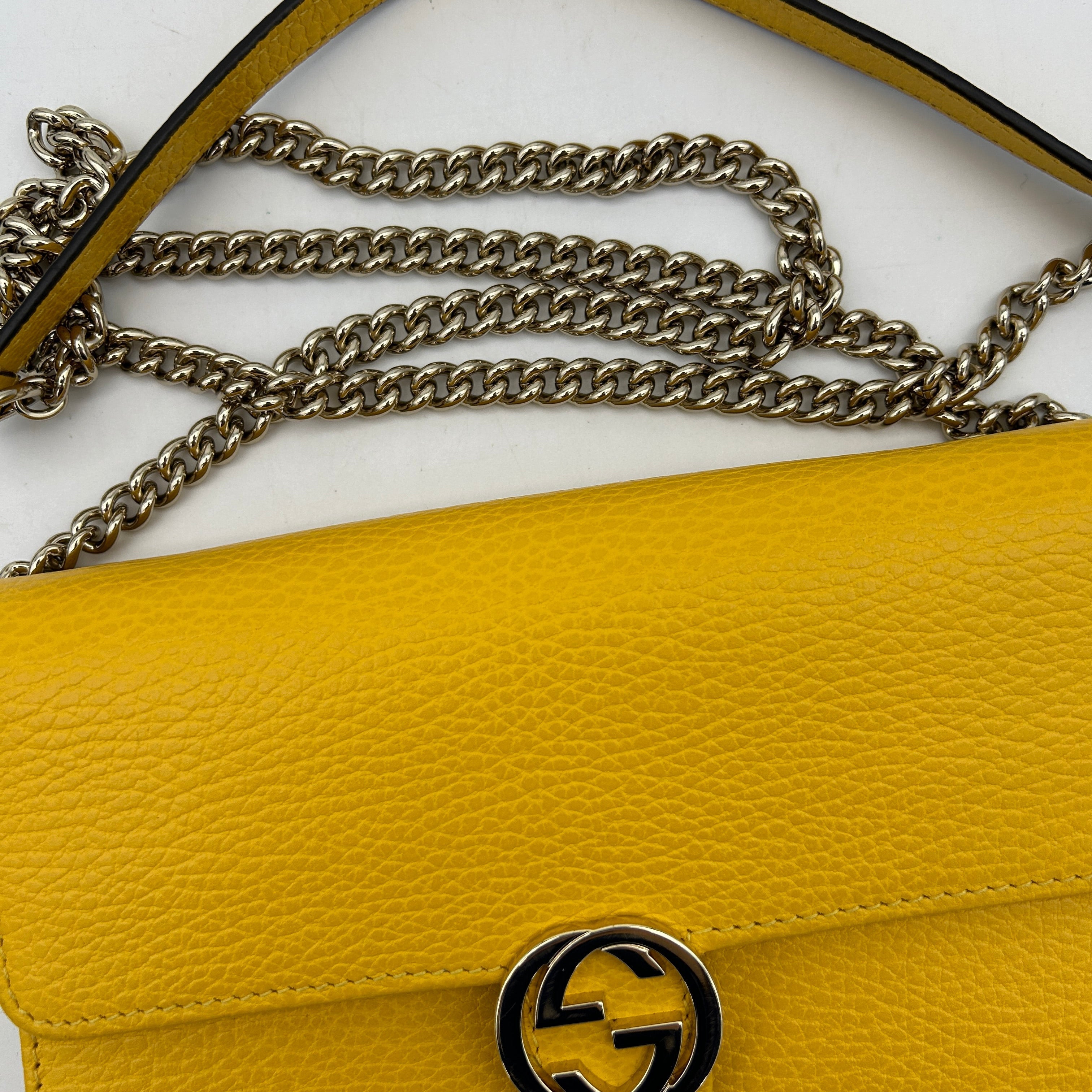 Gucci Interlocking Yellow Leather Clutch Bag
