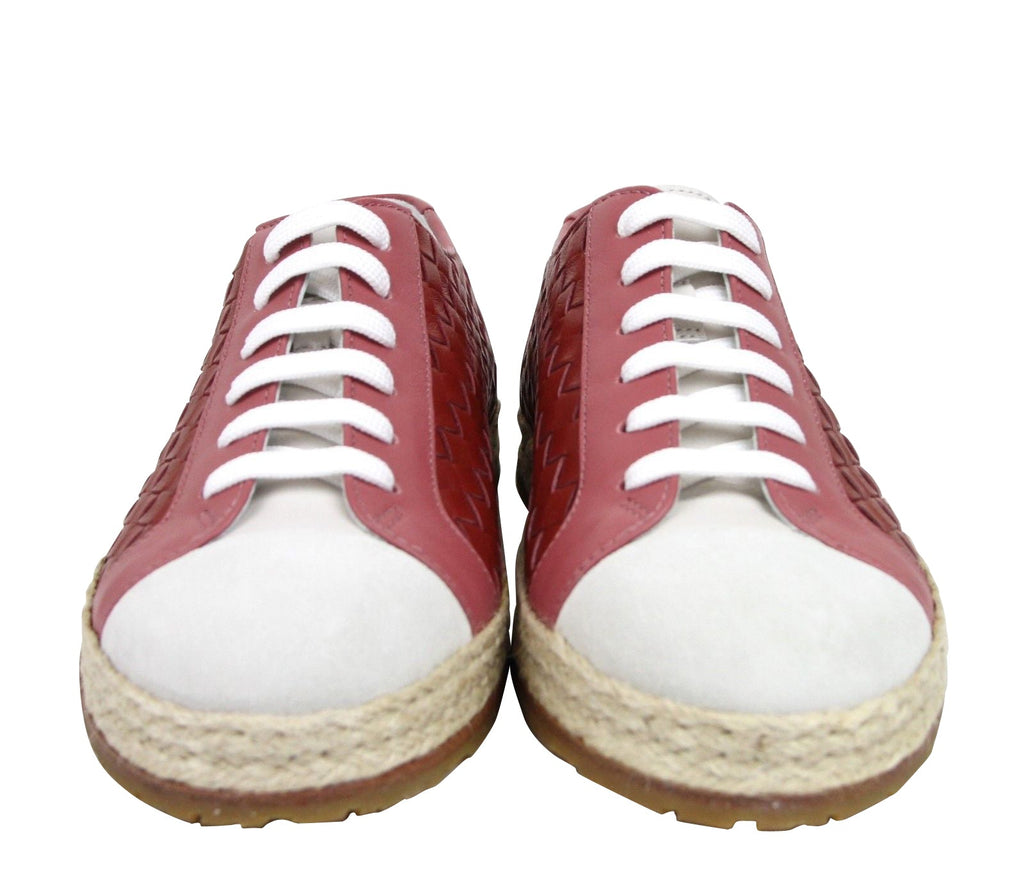 Bottega Veneta Women's Pink / Red Leather Woven Lace Ups Sneakers (35 EU / 5 US)