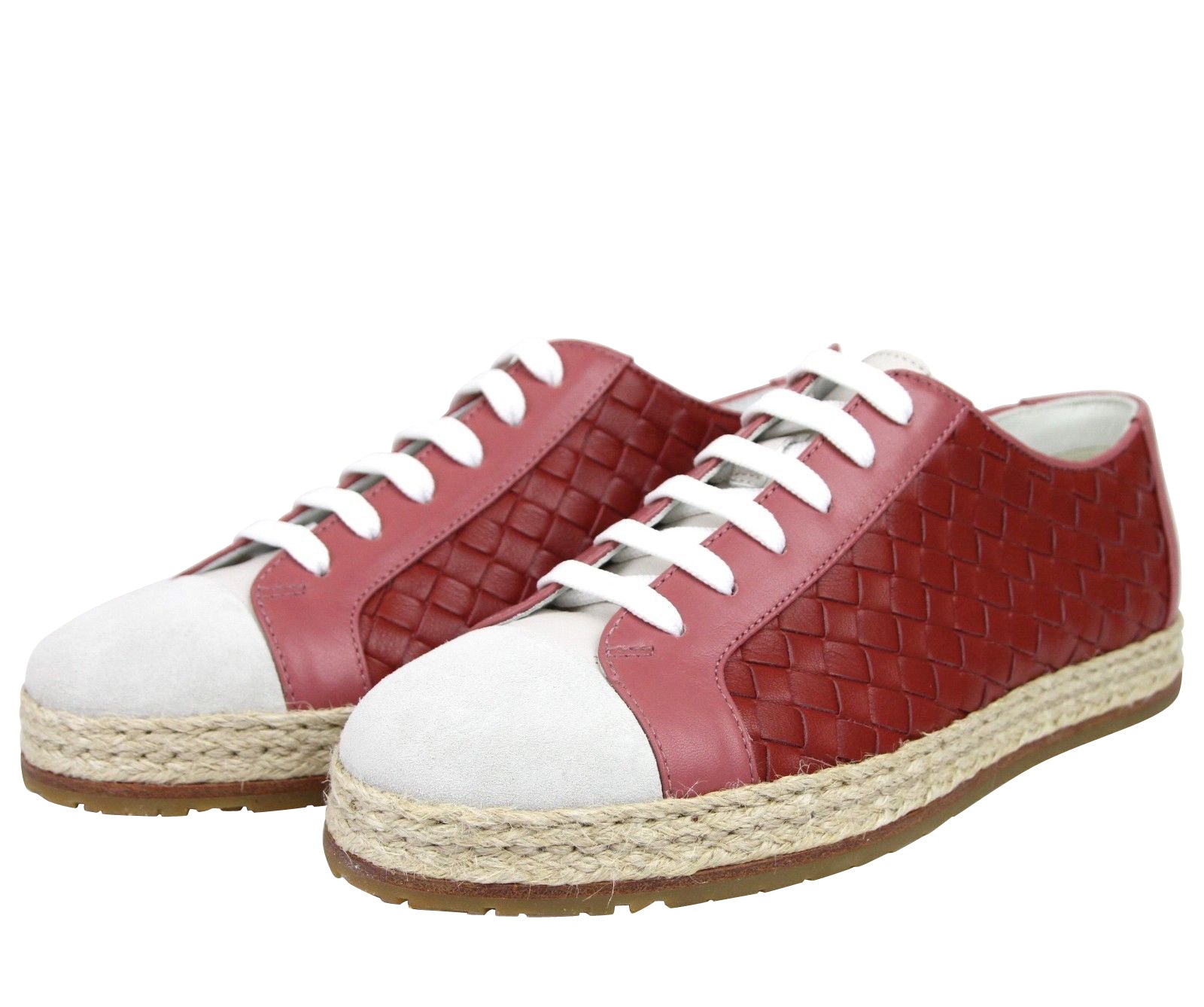 Bottega Veneta Women's Pink / Red Leather Woven Lace Up Sneakers (37.5 EU / 7.5 US)