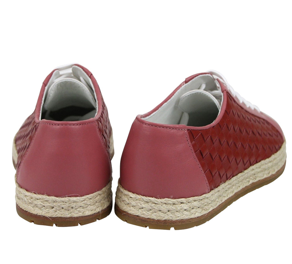 Bottega Veneta Women's Pink / Red Leather Woven Lace Up Sneakers (37.5 EU / 7.5 US)