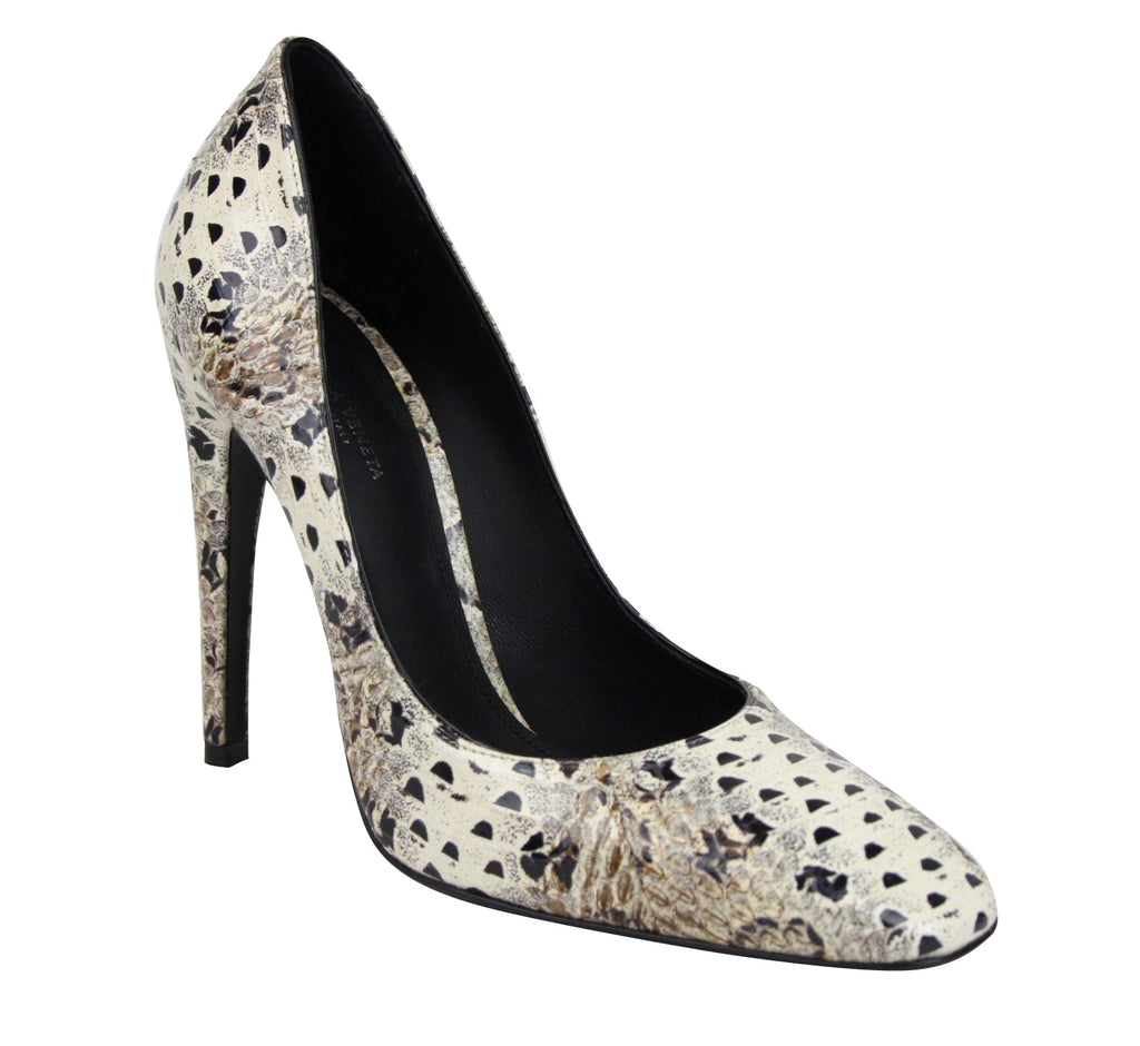 Bottega Veneta Women's Pearl / Black Leather Elaphe Circle Stiletto Heels 451758 1909