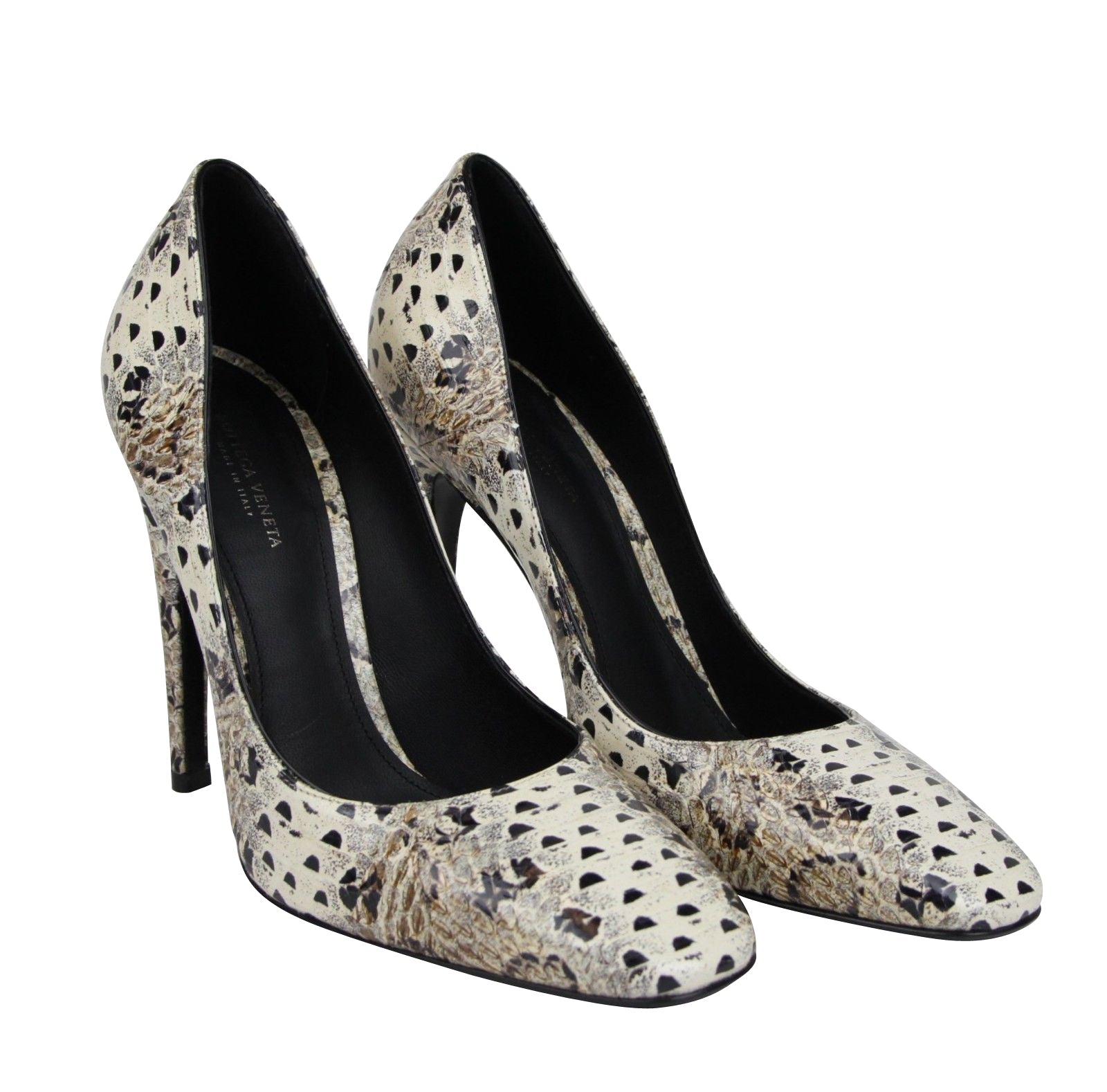 Bottega Veneta Women's Pearl / Black Leather Elaphe Circle Stiletto Heels 451758 1909