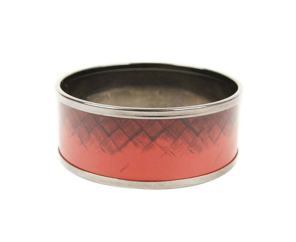 Bottega Veneta Women's Red / Black Enamel Metal Woven Print Small Bracelet
