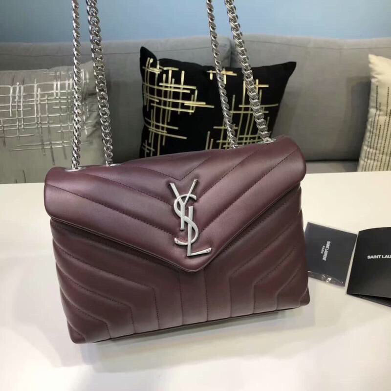 YSSL Loulou Small Chain Bag In MatelassÃ© "Y" Burgundy For Women 9.8in/23cm YSLÂ 