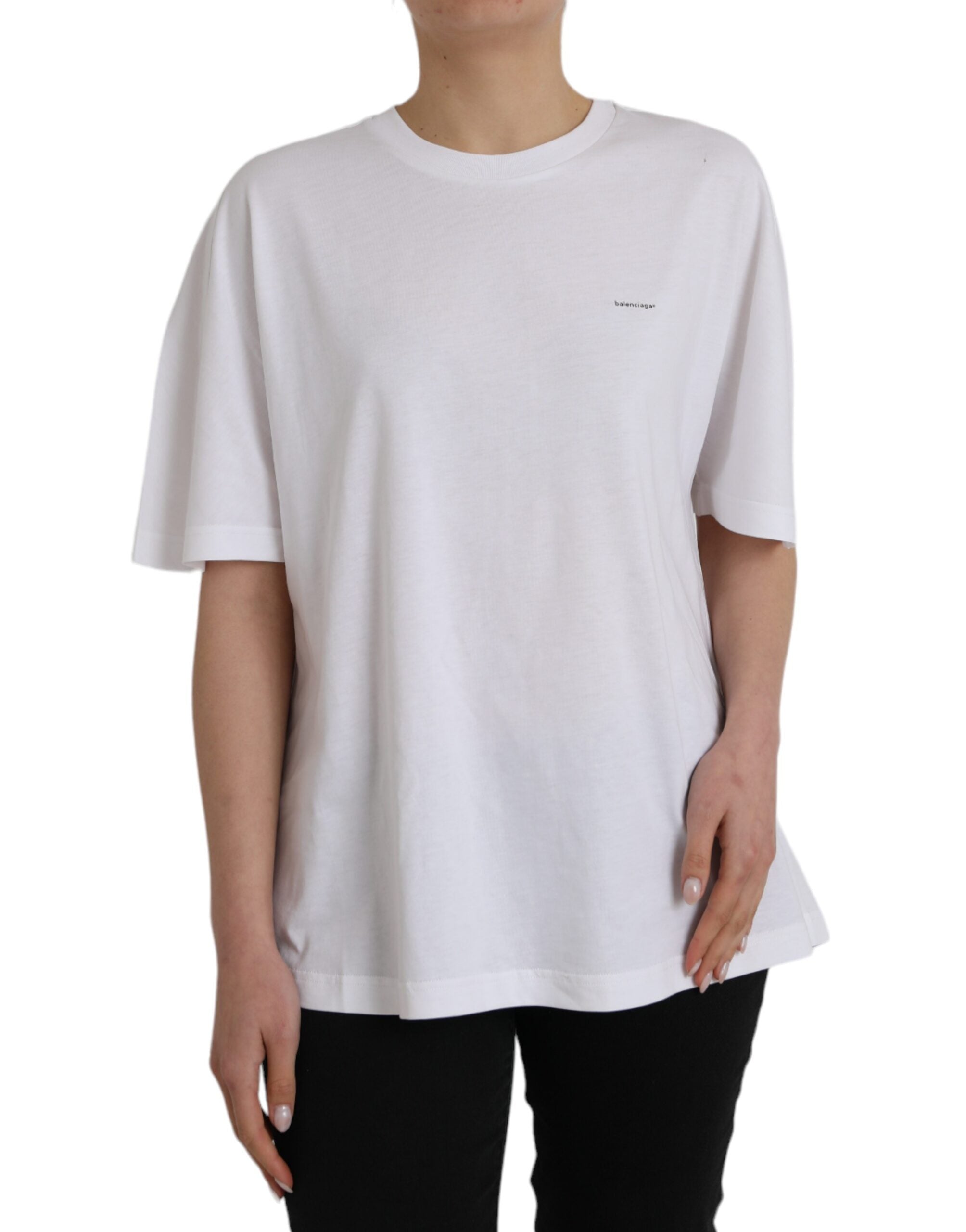 Balenciaga White Cotton Crew Neck Short Sleeves Women's T-shirt