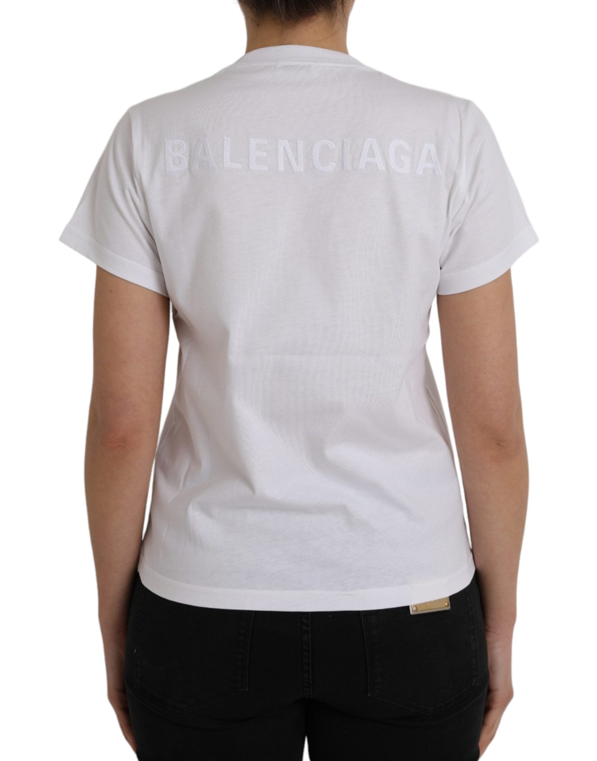 Balenciaga White Cotton Crew Neck Short Sleeves Tee Women's T-shirt
