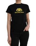 Balenciaga Black Cotton Logo Crew Neck Short Sleeves Women's T-shirt