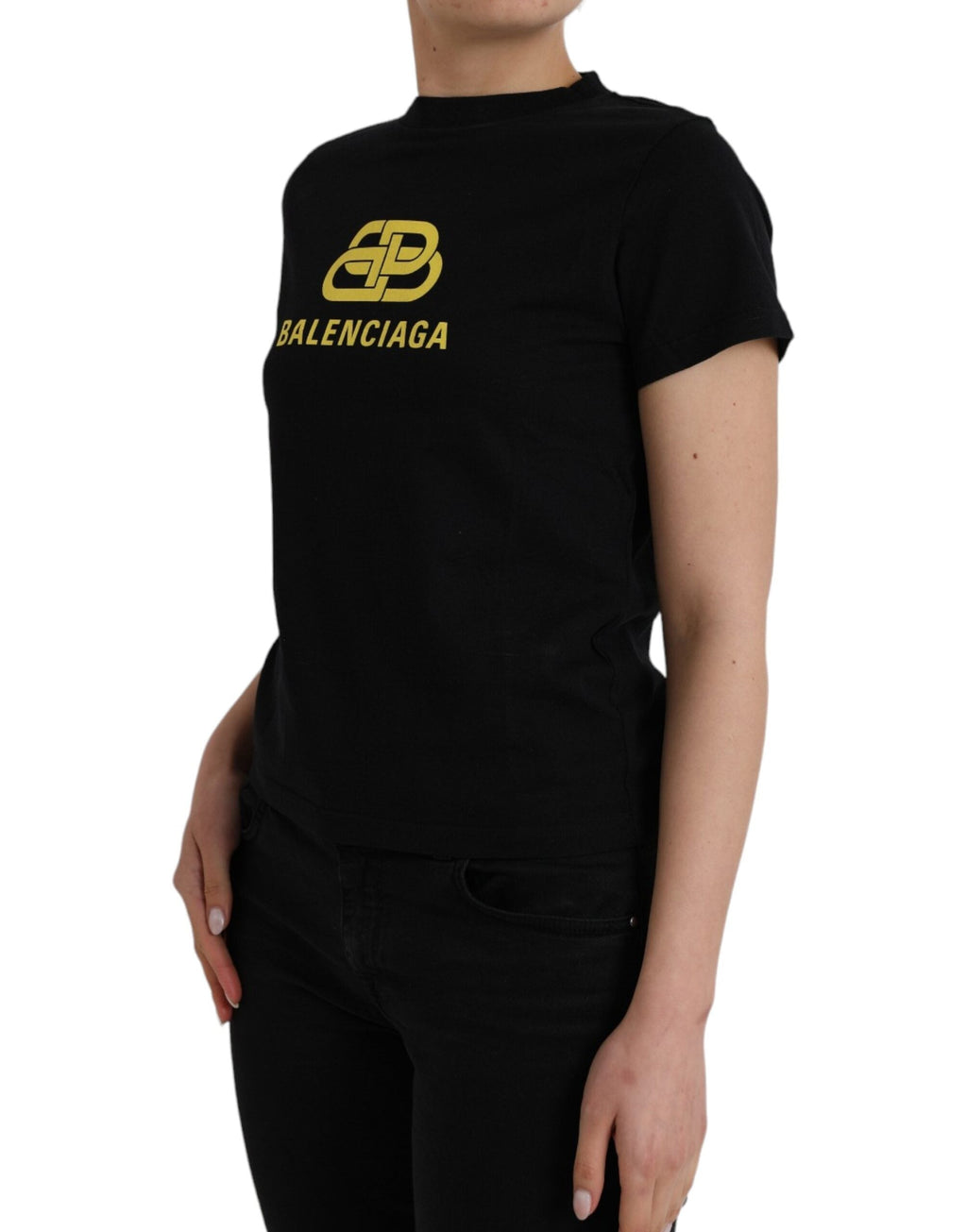 Balenciaga Black Cotton Logo Crew Neck Short Sleeves Women's T-shirt