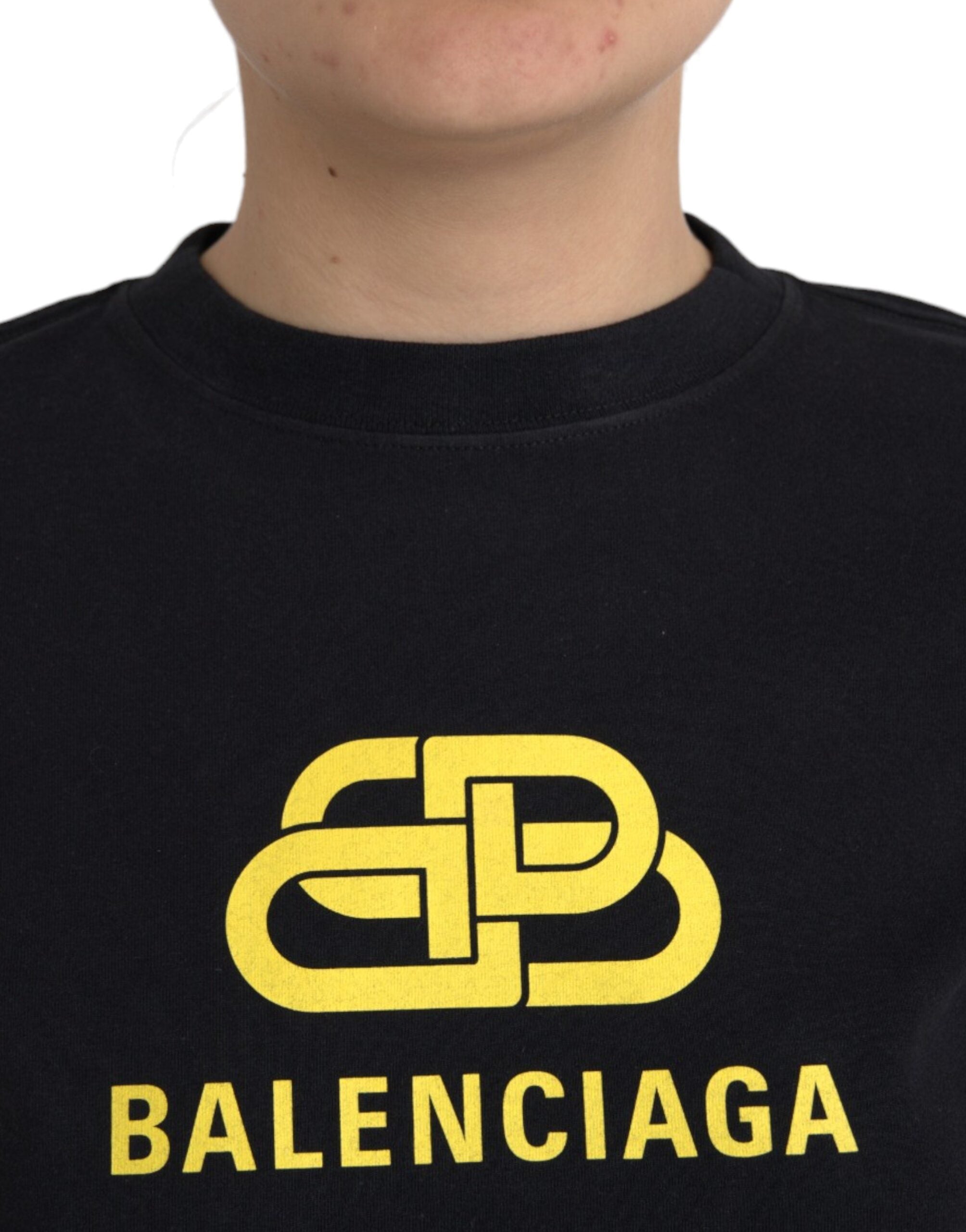 Balenciaga Black Cotton Logo Crew Neck Short Sleeves Women's T-shirt
