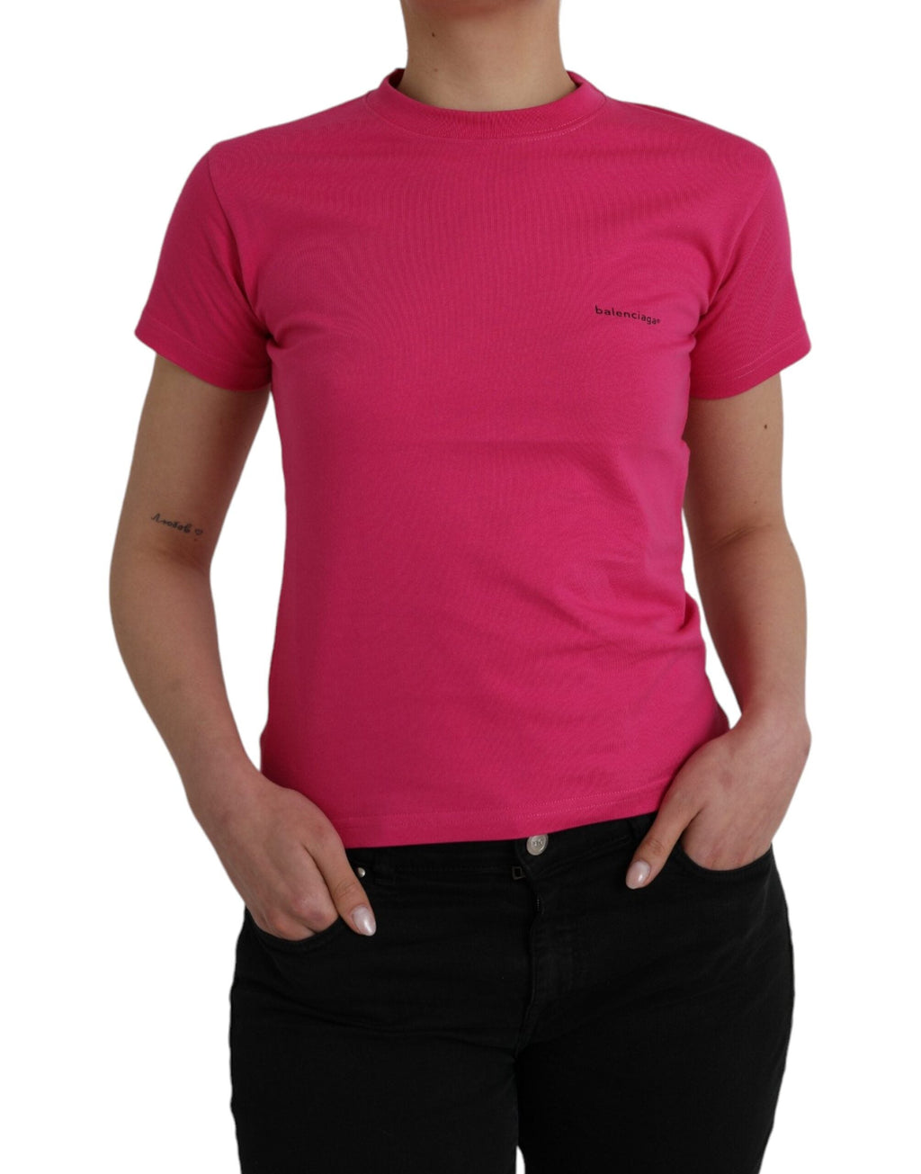 Balenciaga Pink Cotton Crew Neck Short Sleeves Tee Top Women's T-shirt