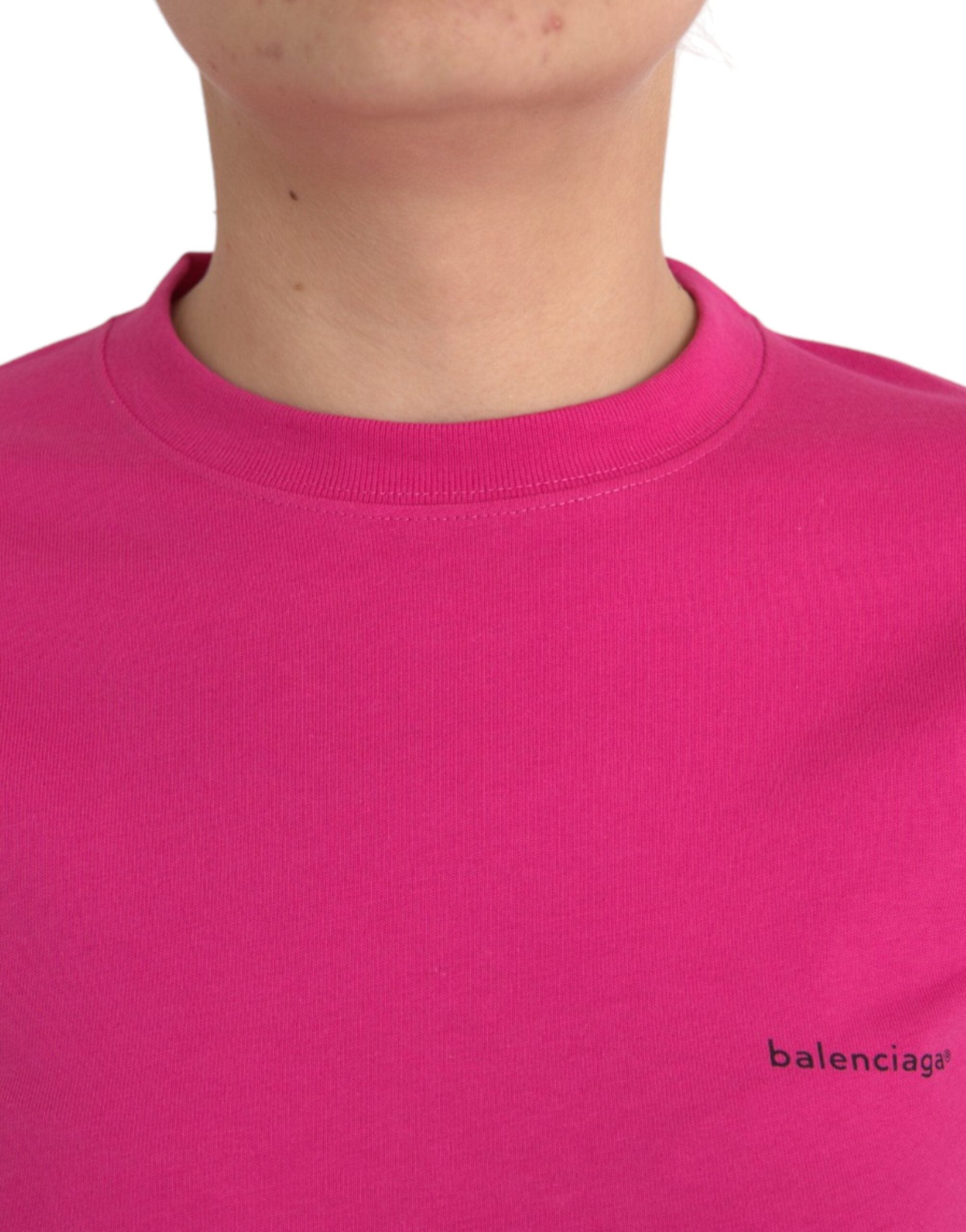 Balenciaga Pink Cotton Crew Neck Short Sleeves Tee Top Women's T-shirt