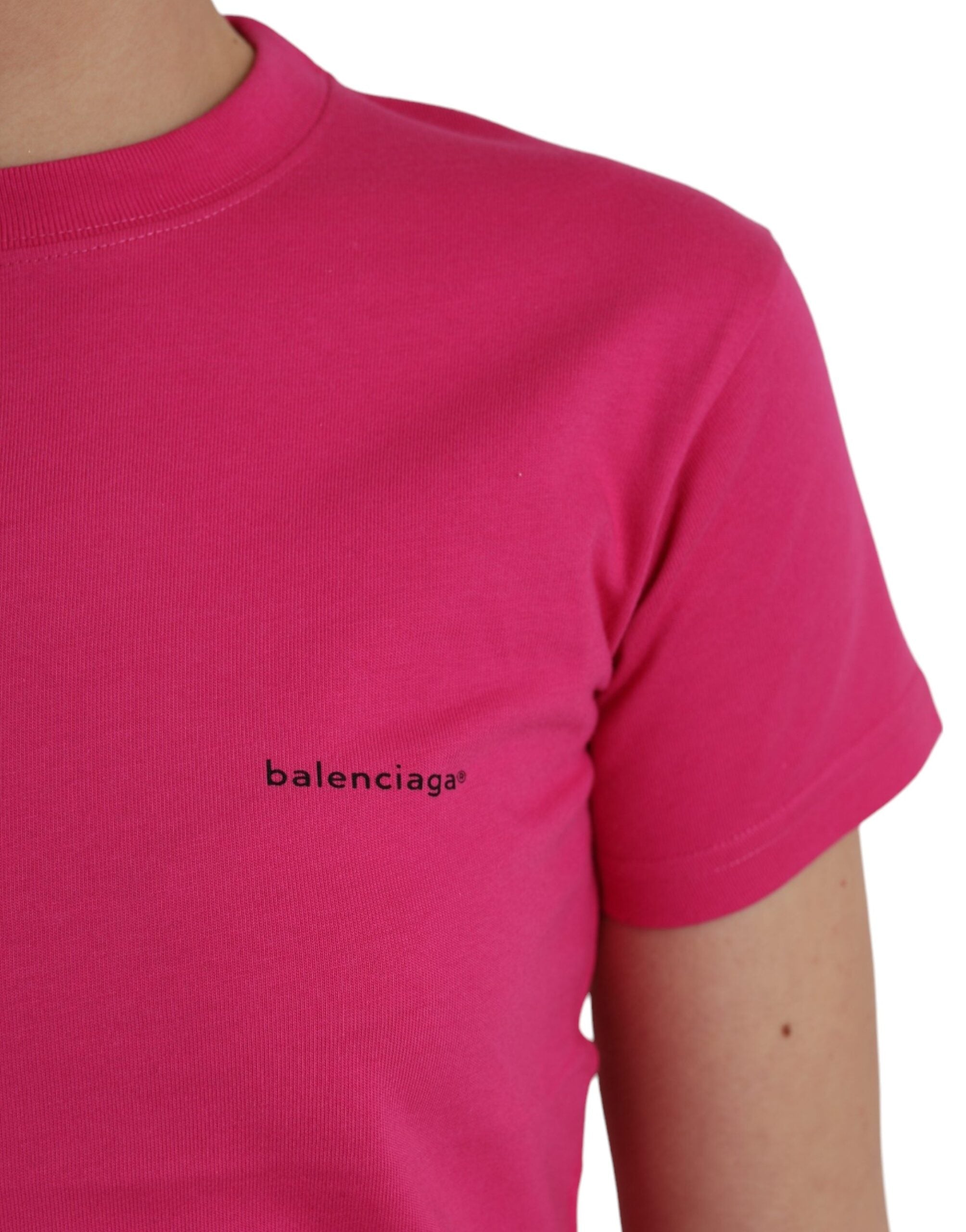 Balenciaga Pink Cotton Crew Neck Short Sleeves Tee Top Women's T-shirt