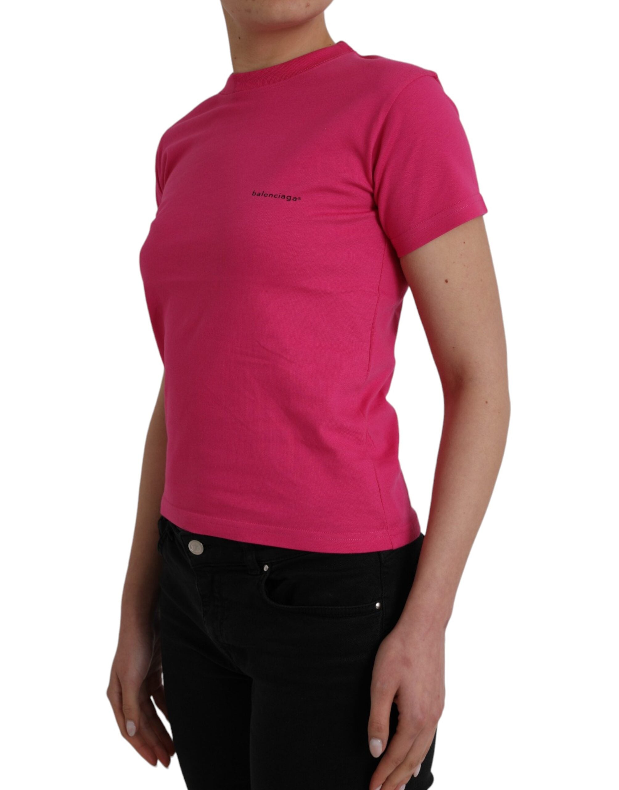 Balenciaga Pink Cotton Crew Neck Short Sleeves Tee Top Women's T-shirt
