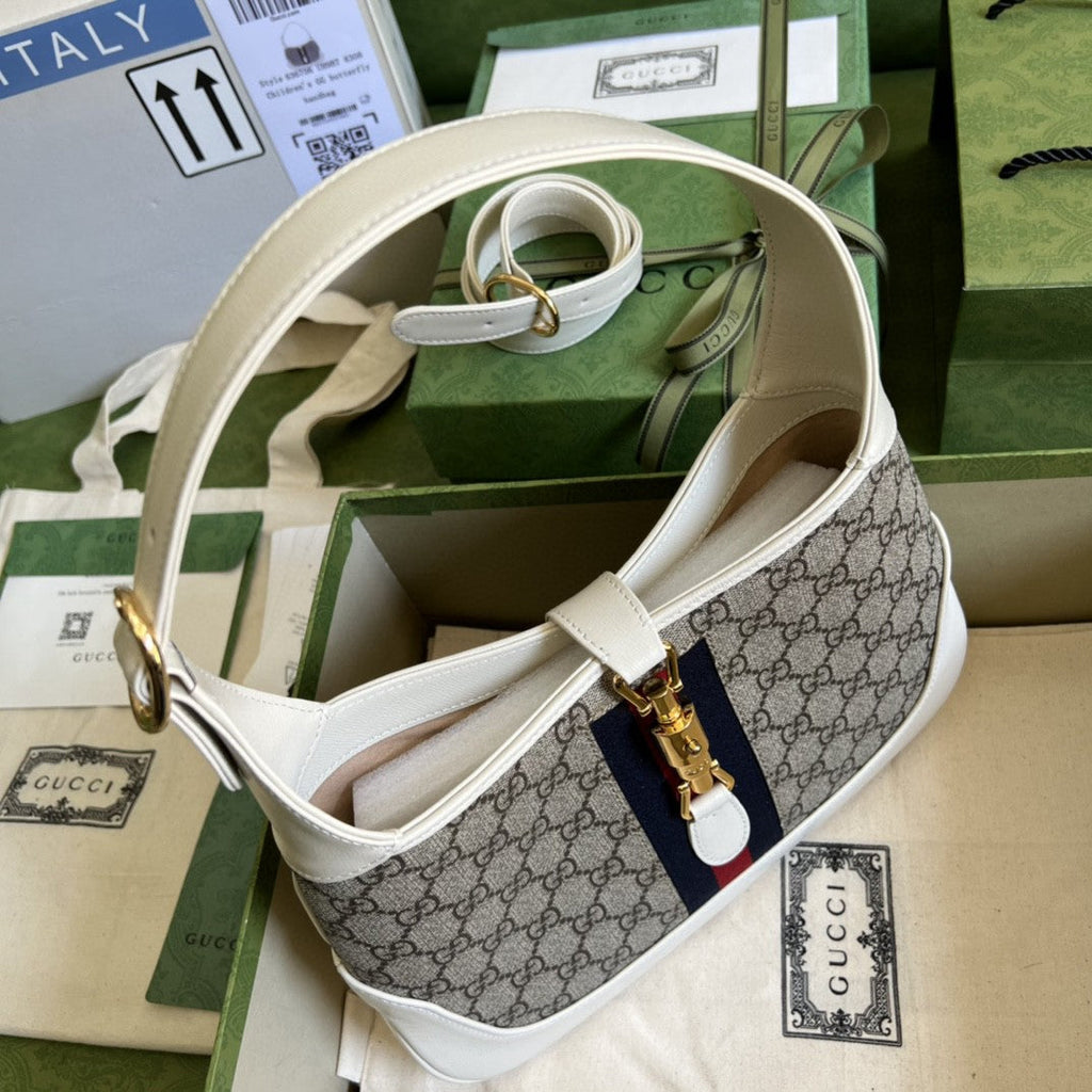 Gucci Jackie 1961 Small Shoulder Bag Beige And Ebony Gucci Supreme Canvas For Women 11in/28cm 636706 HUHHG 9794