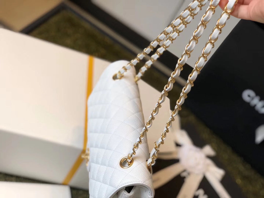 Chanel Classic MeGLAMIum GlamIapbag Golden Hardware White 10in/25.5cm