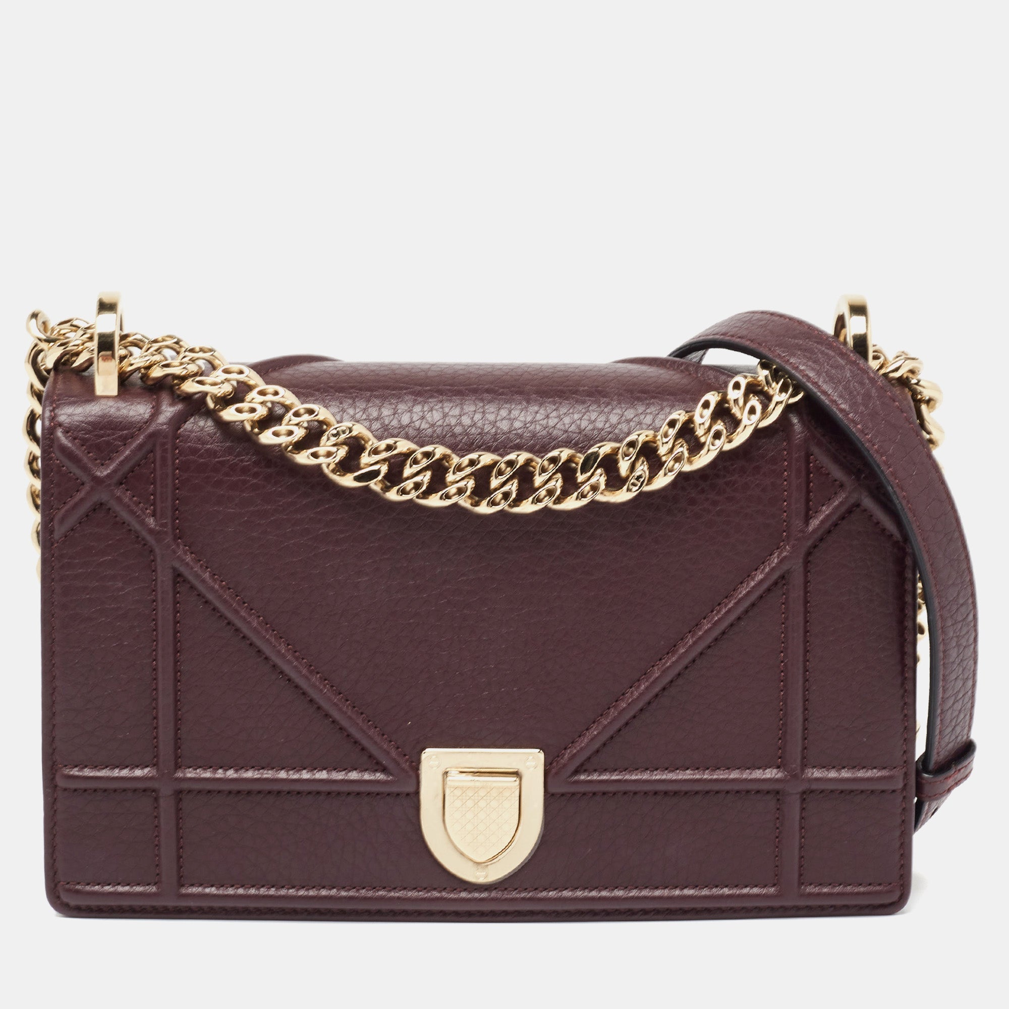 Burgundy Leather Small Diorama Shoulder Bag
