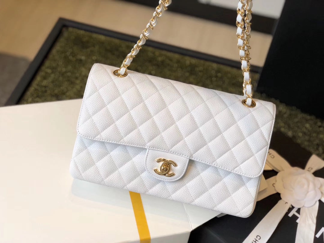 Chanel Classic MeGLAMIum GlamIapbag Golden Hardware White 10in/25.5cm