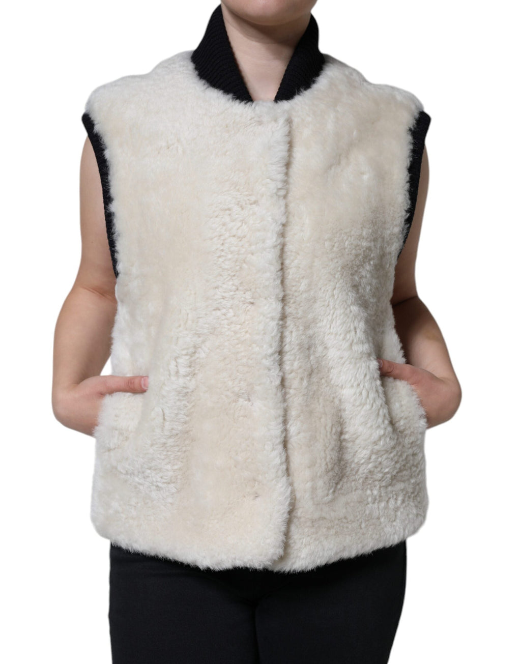 Burberry White WARRENFORD Shearling Leather Vest Coat Women's Jacket
