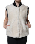 Burberry White WARRENFORD Shearling Leather Vest Coat Women's Jacket