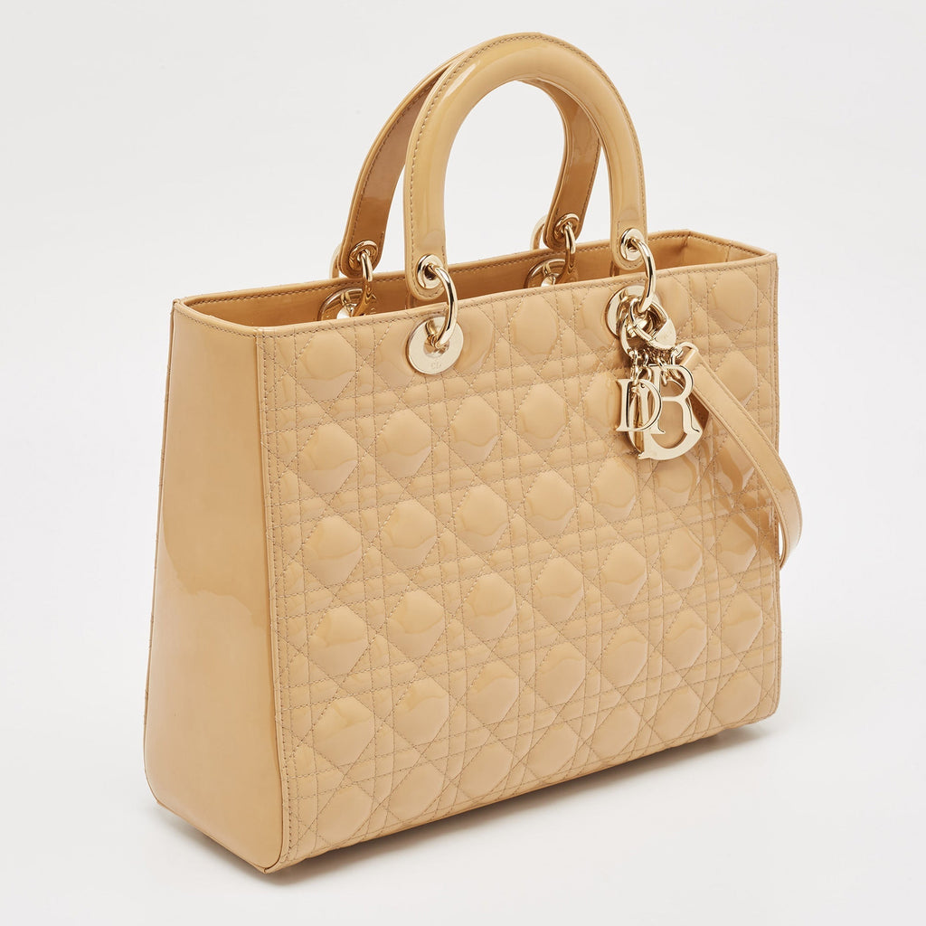 Dior Beige Cannage  Leather Large Lady Dior Tote
