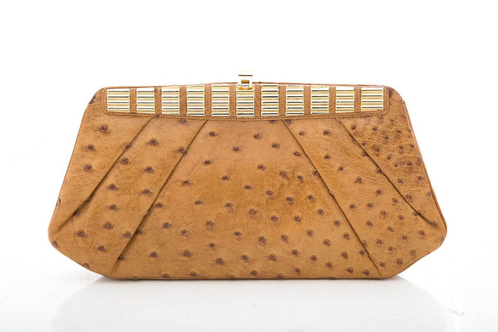 Judith Leiber Brown Ostrich Clutch