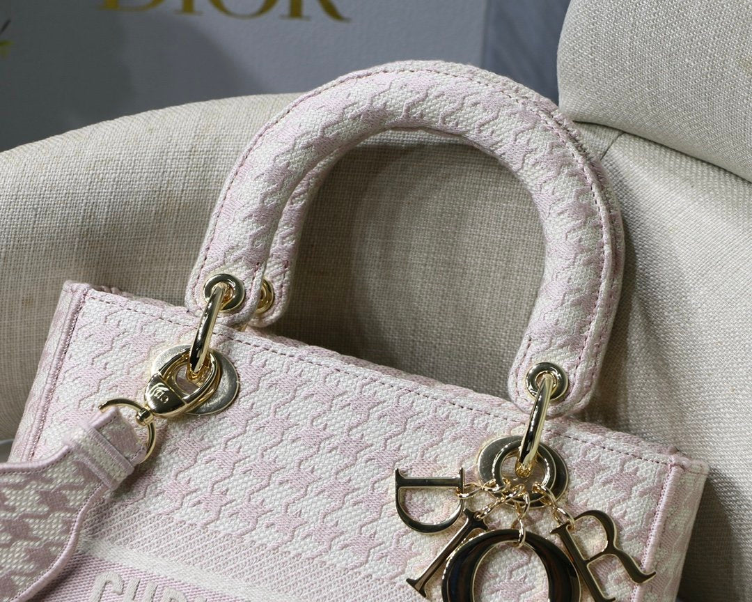 Dior MeDiorum Lady D-Lite Bag Houndstooth Embroidery, Pink/White, For Women Women’s Handbags, Shoulder Bags, Crossbody Bags, 24cm CD