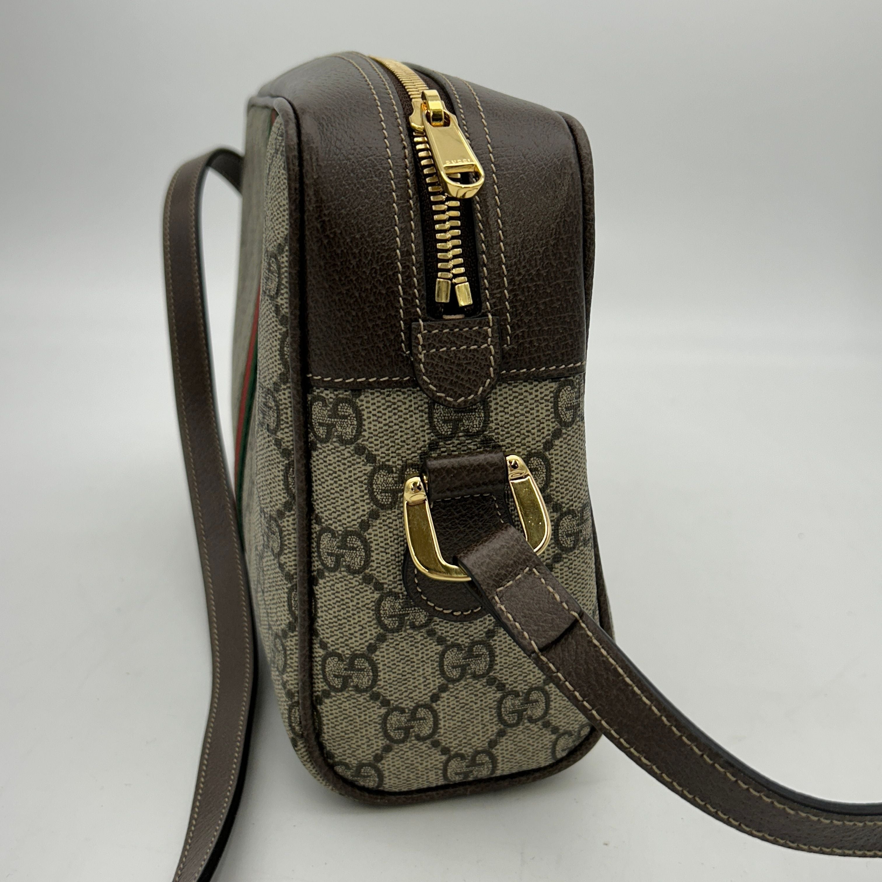 GUCCI GG Supreme Monogram Web Small Ophidia Shoulder Bag Brown 2101218346466