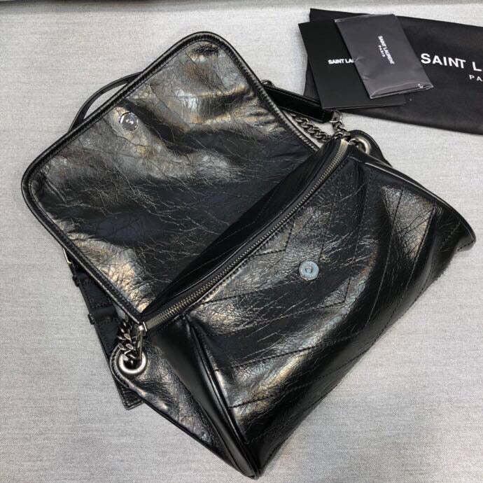 Niki MeGLAMIum Crinkled Shoulder Bag Black For Women 11in/28cm YSL