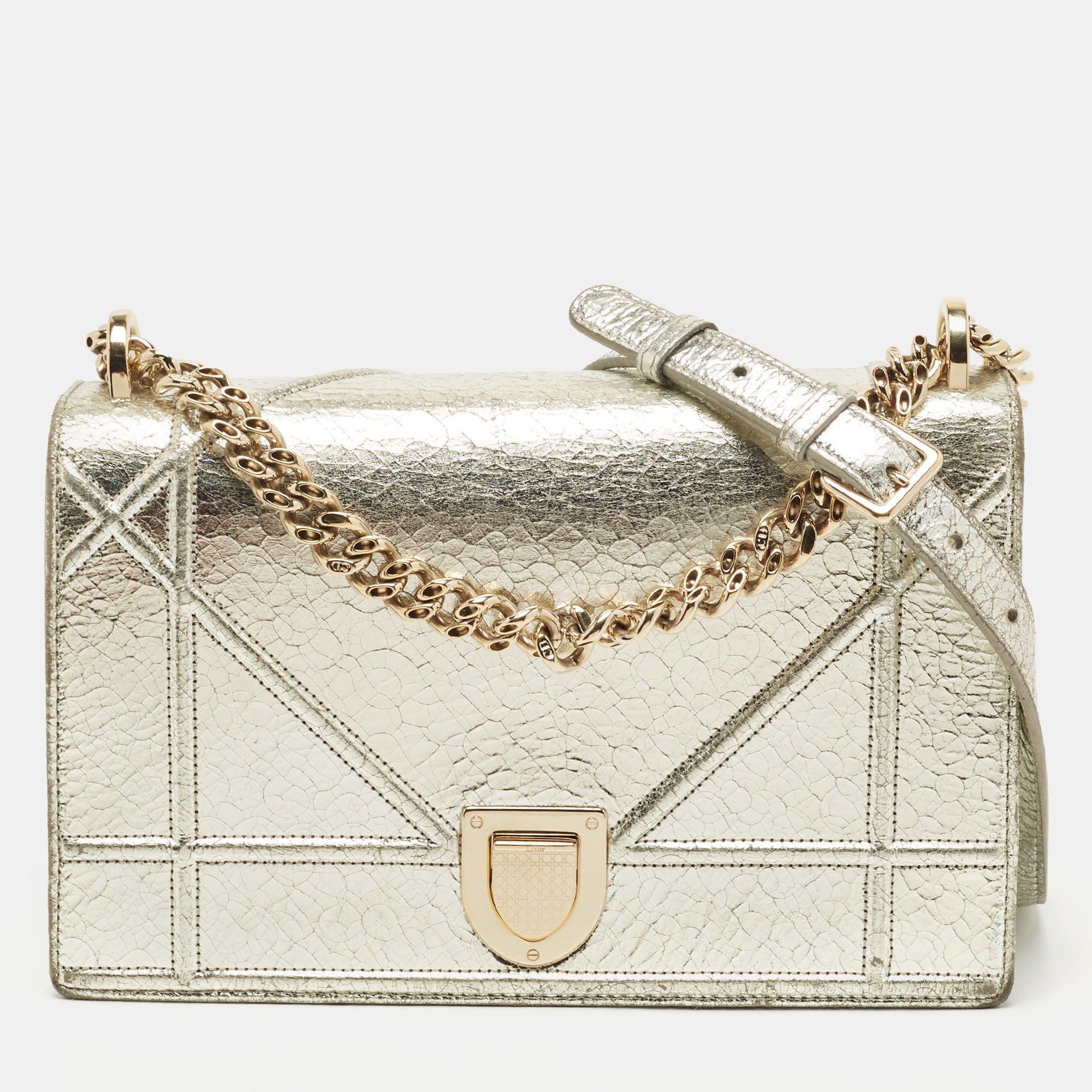 Silver Leather Medium Diorama Flap Shoulder Bag