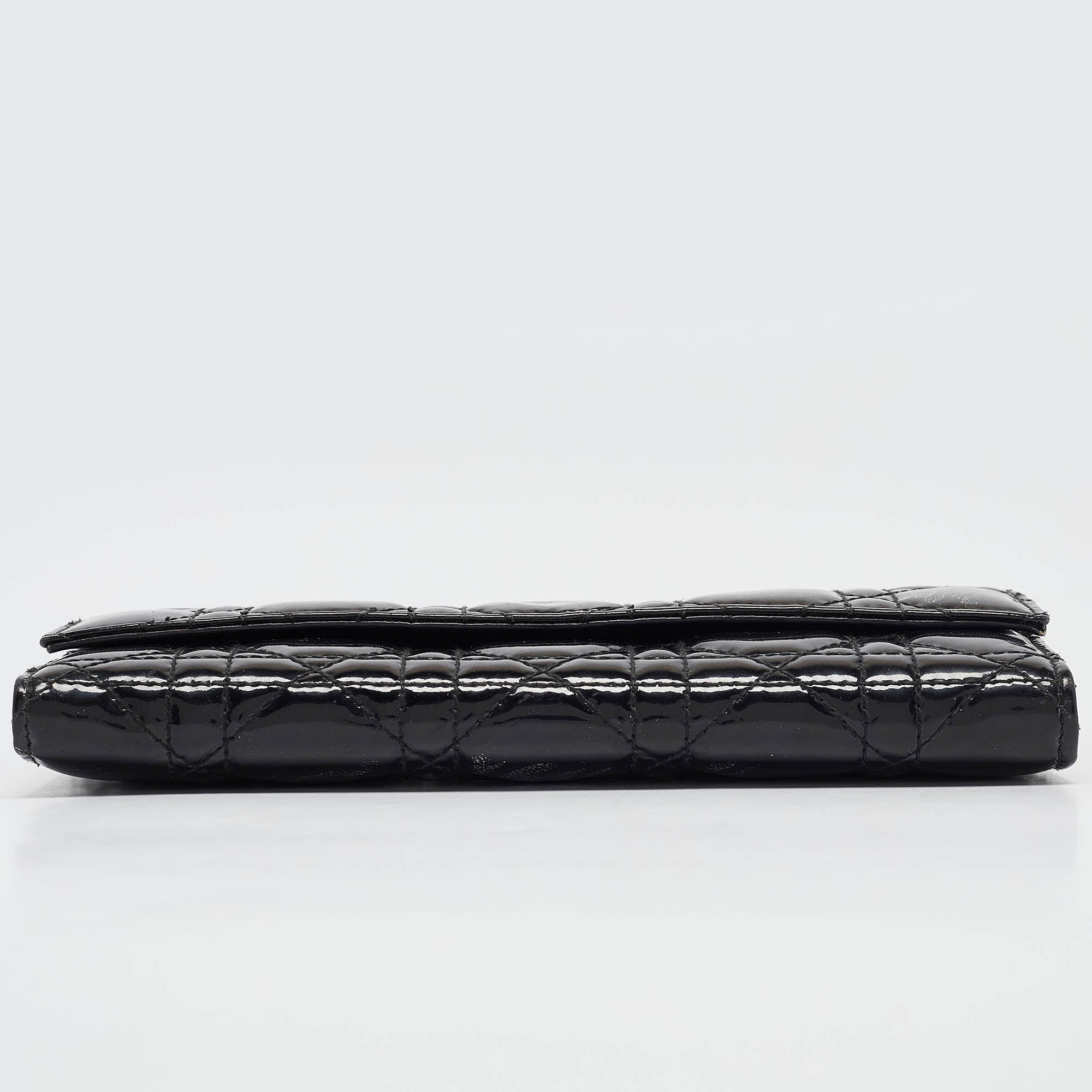 Dior Black Cannage  Leather Lady Dior Wallet On Chain